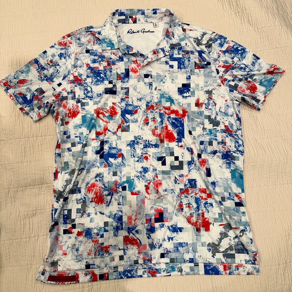 Robert Graham Men's Colorful Geometric Polo - Red, Blue, White - Size XL